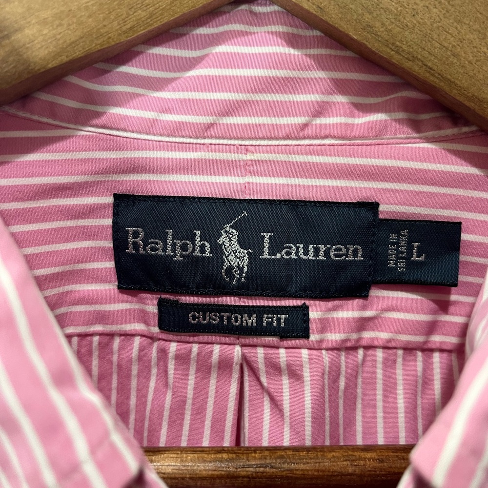 RALPH LAUREN CUSTOM FIT PINK & WHITE STRIPED BUTTON DOWN DRESS SHIRT - Picture 2 of 14